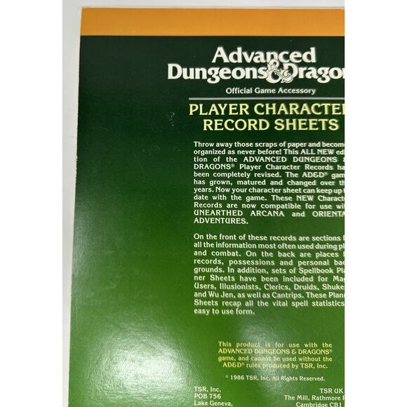 Advanced Dungeons & Dragons Player Character Sheets 1986 REF2 #9028 VG+ UNUSED - Picture 7 of 10